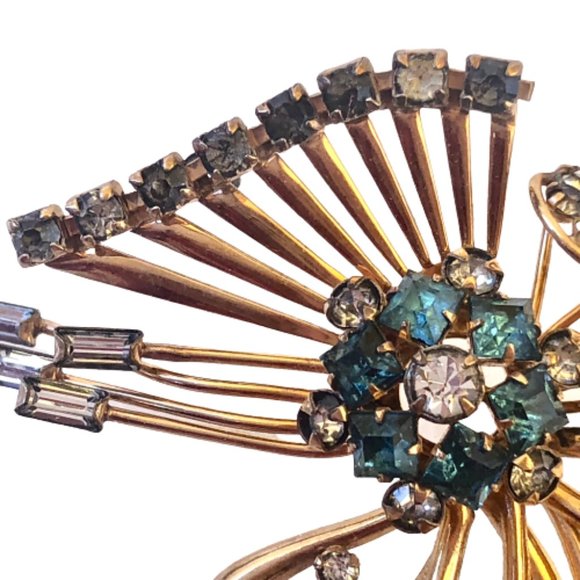 M&S Rhinestone Bow Brooch 1/20 12K Gold Filled Vintage Signed 1950s - Picture 7 of 16